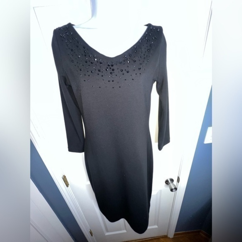Isaac Mizrahi X Target Womens 4 Black Sweater Knit Sheath Dress Beaded S